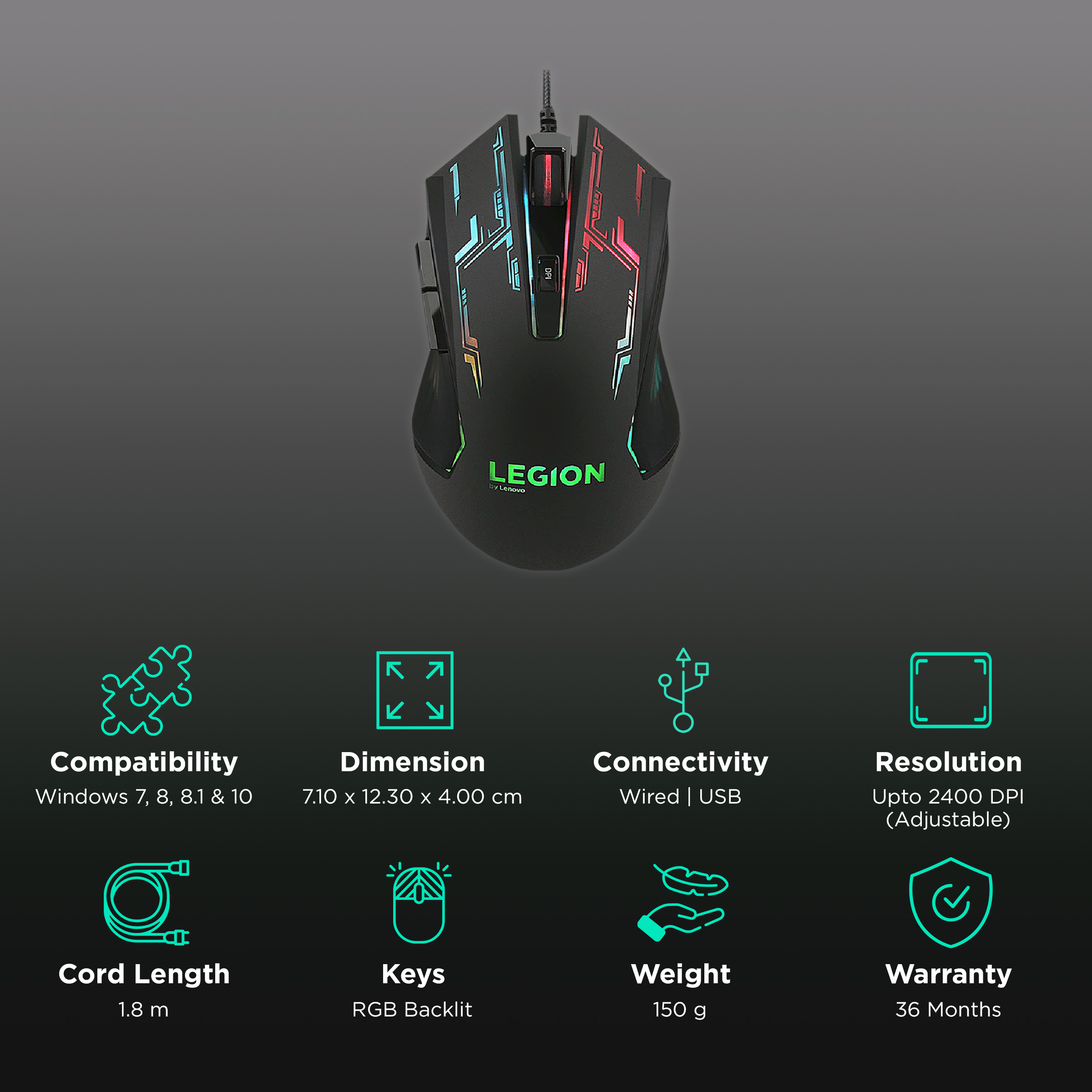 Buy Lenovo Legion M200 Wired Optical Gaming Mouse (2400 DPI (Adjustable